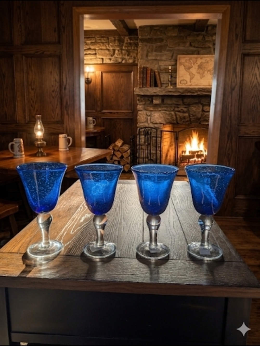 Artland Iris Cobalt Blue Seeded Glass Goblets - Set of 4